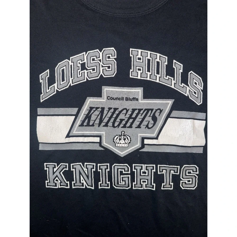 Vintage Russell Athletic T-Shirt Loess Hills Knights‎ Black XXL Made USA - Picture 2 of 8